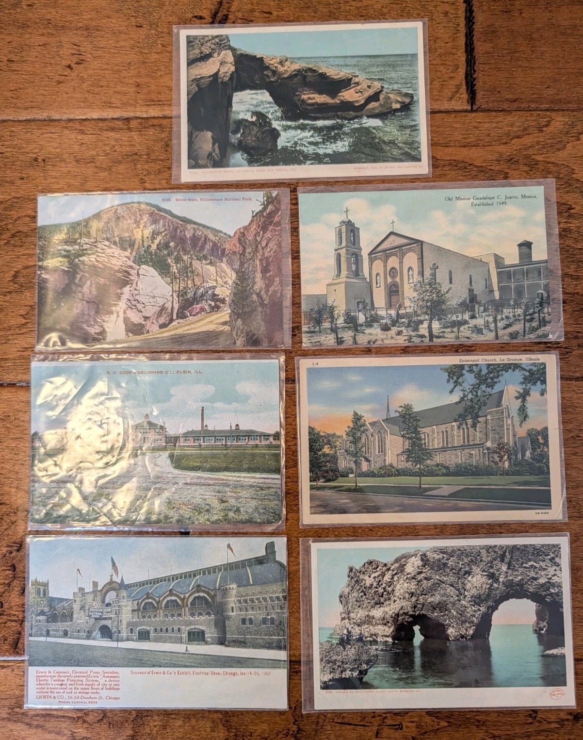 Lot 7 Unused Vintage Postcards Protective Sleeves 1940s Yellowstone Illinois