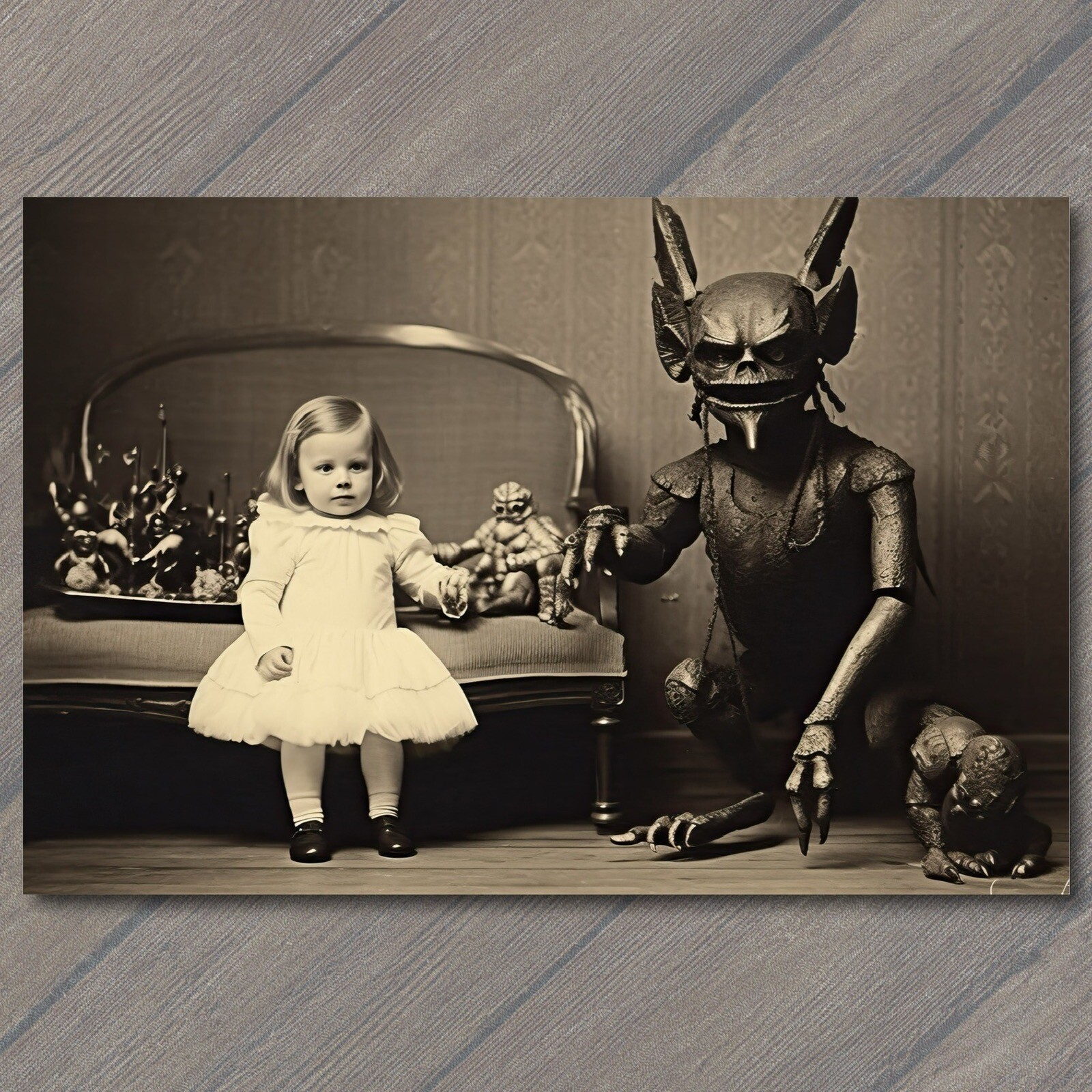 👻 POSTCARD Weird Creepy Vintage Vibe Pet Monster Halloween Cult Unusual Kid