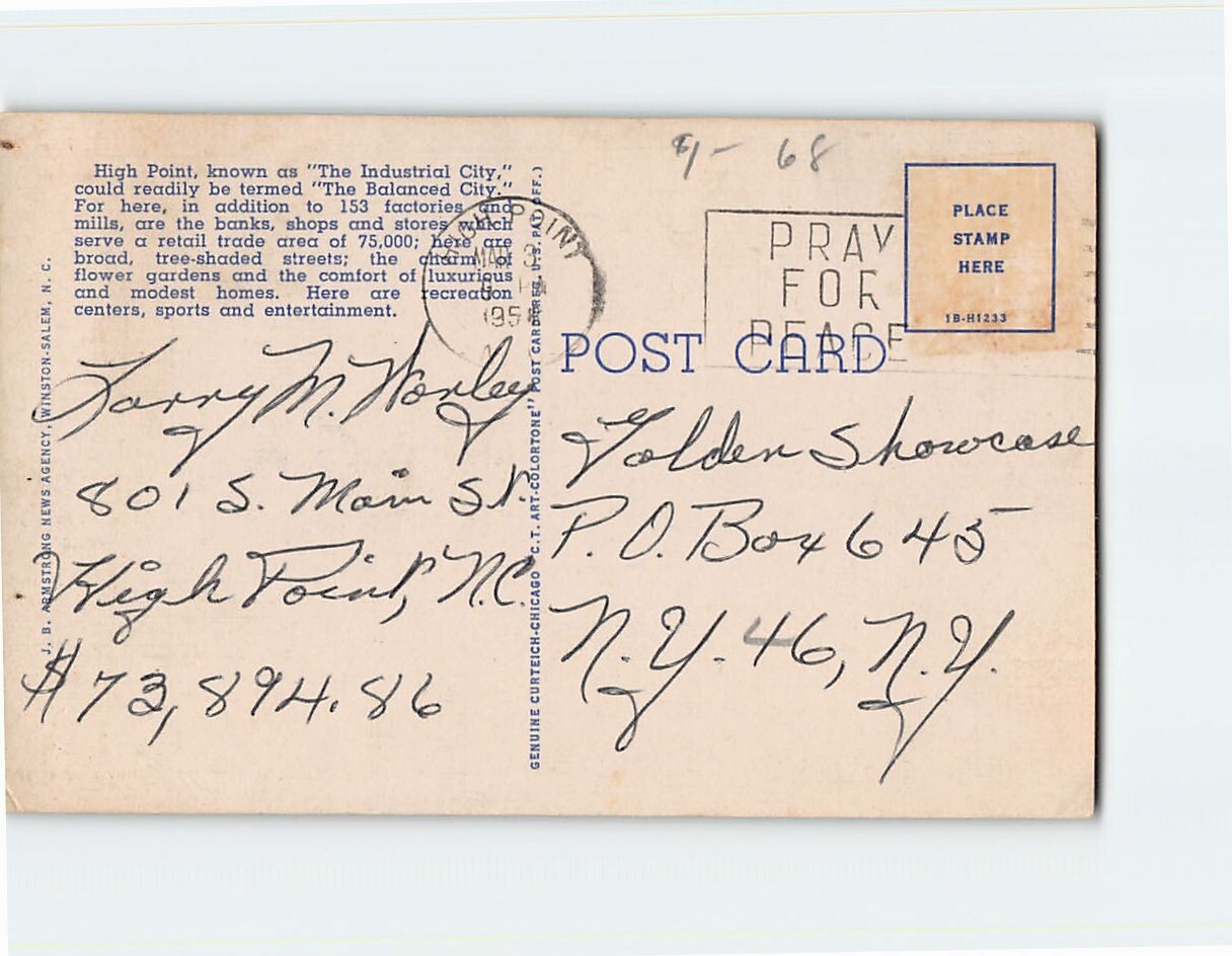 Postcard United States Post Office High Point North Carolina USA