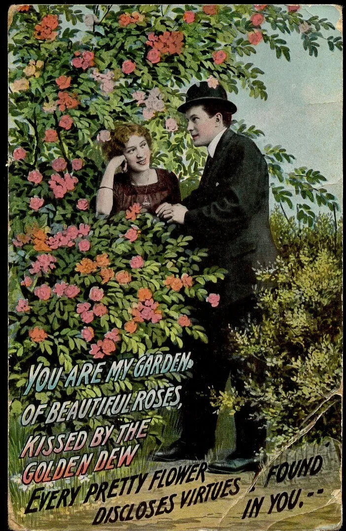 Antique Postcard Valentine’s Day Romance You Are My Garden of Roses Virtues 1910