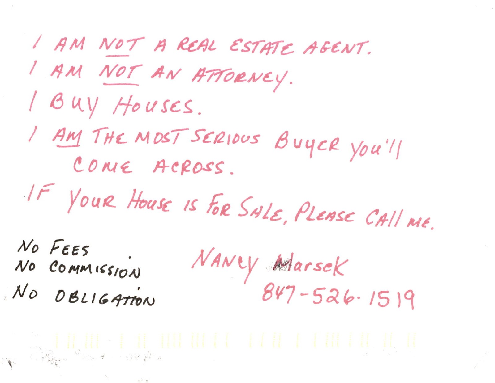 Nancy Marsek, Home Buyer in Round Lake Heights, 2001 Postcard
