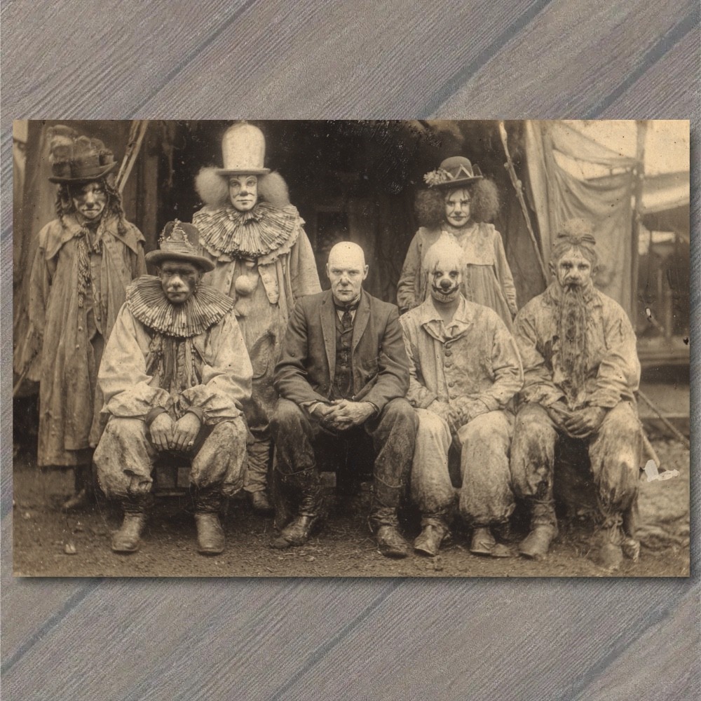 POSTCARD Creepy Circus Performers Carnival Troupe Gothic Oddity Portrait