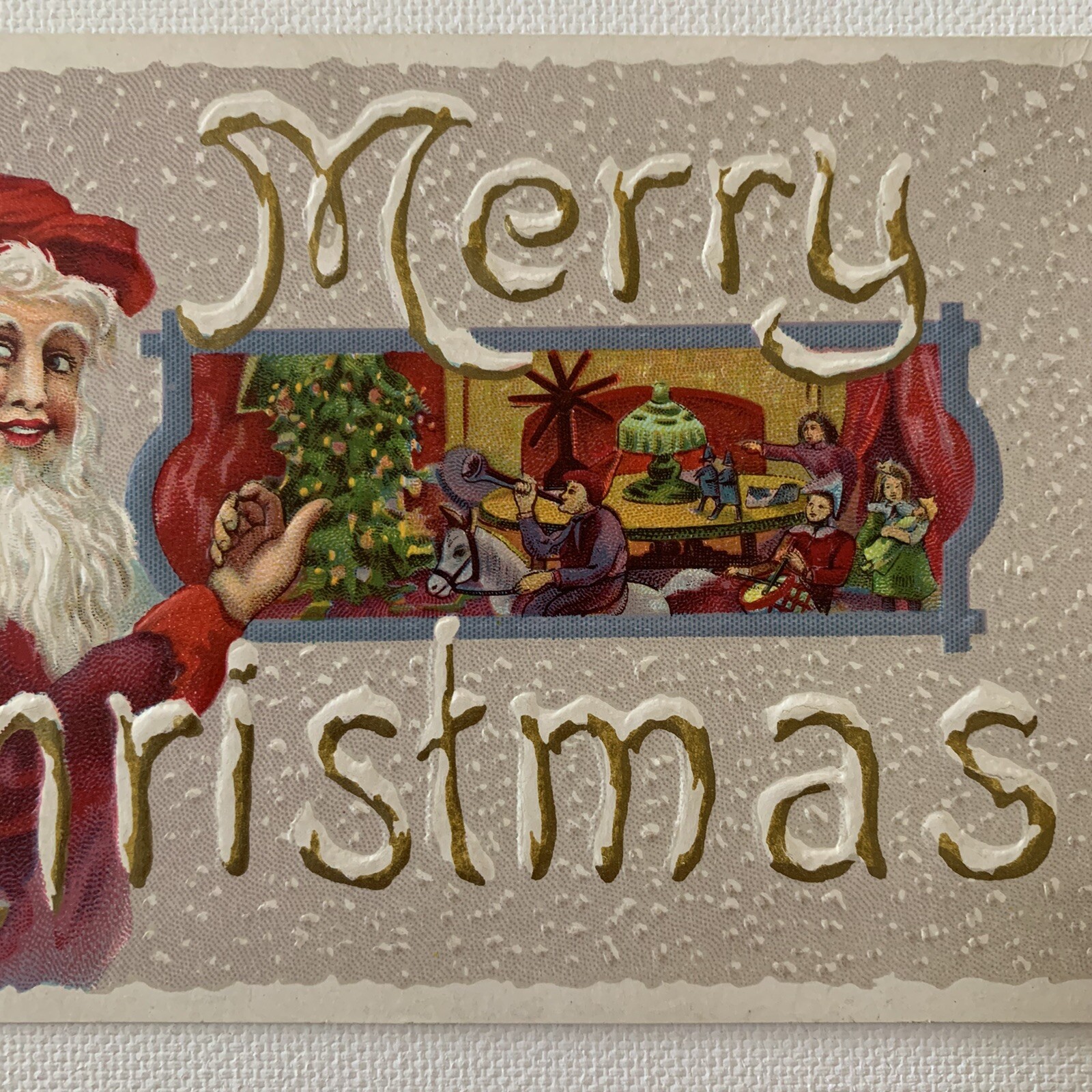 Antique Postcard Foil Embossed Christmas Beautiful Odd Lions Mane Santa 250 C