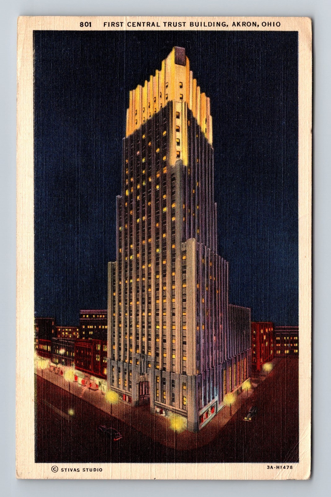 Akron OH-Ohio First Central Trust Building Vintage c1944 Postcard Standard PC