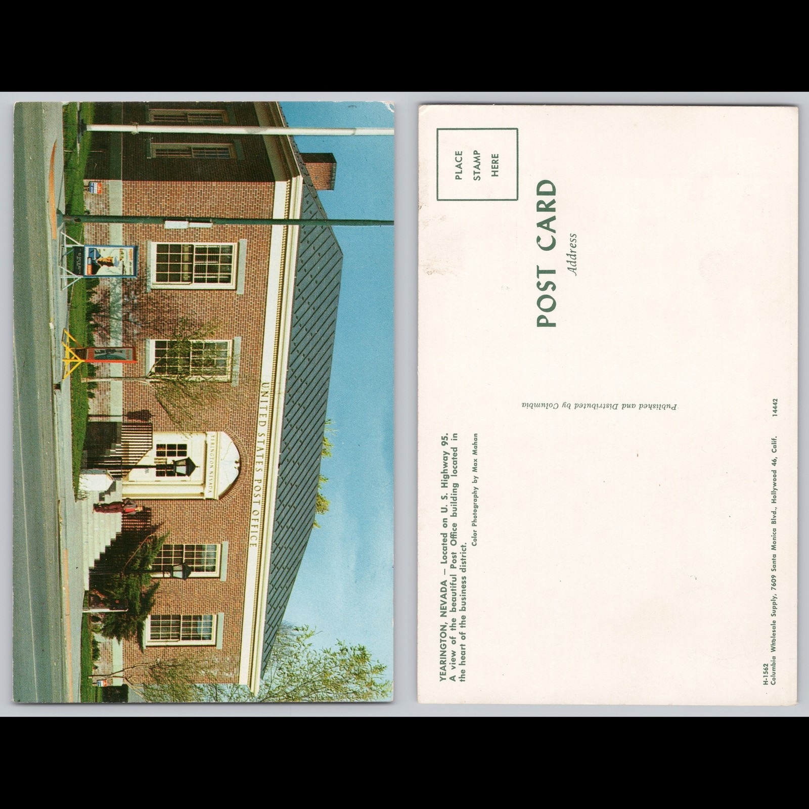 Postcard Yerington Nevada United States Post Office Architecture