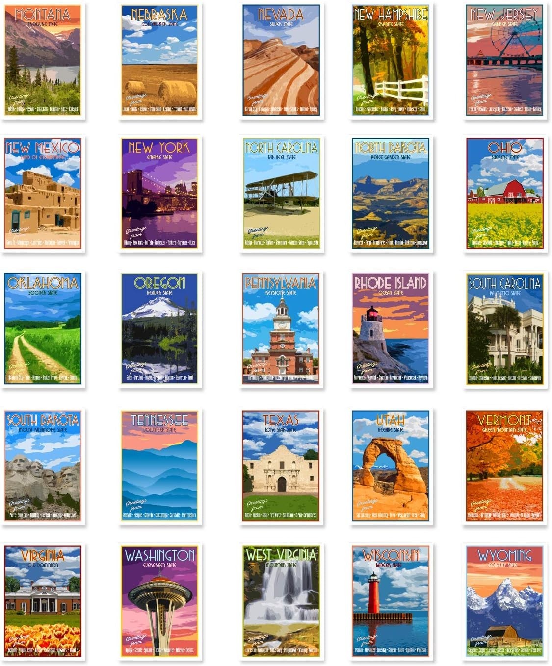 Delightful Vintage State Postcards Set of 50 – Perfect for Scrapbooking & Gifts