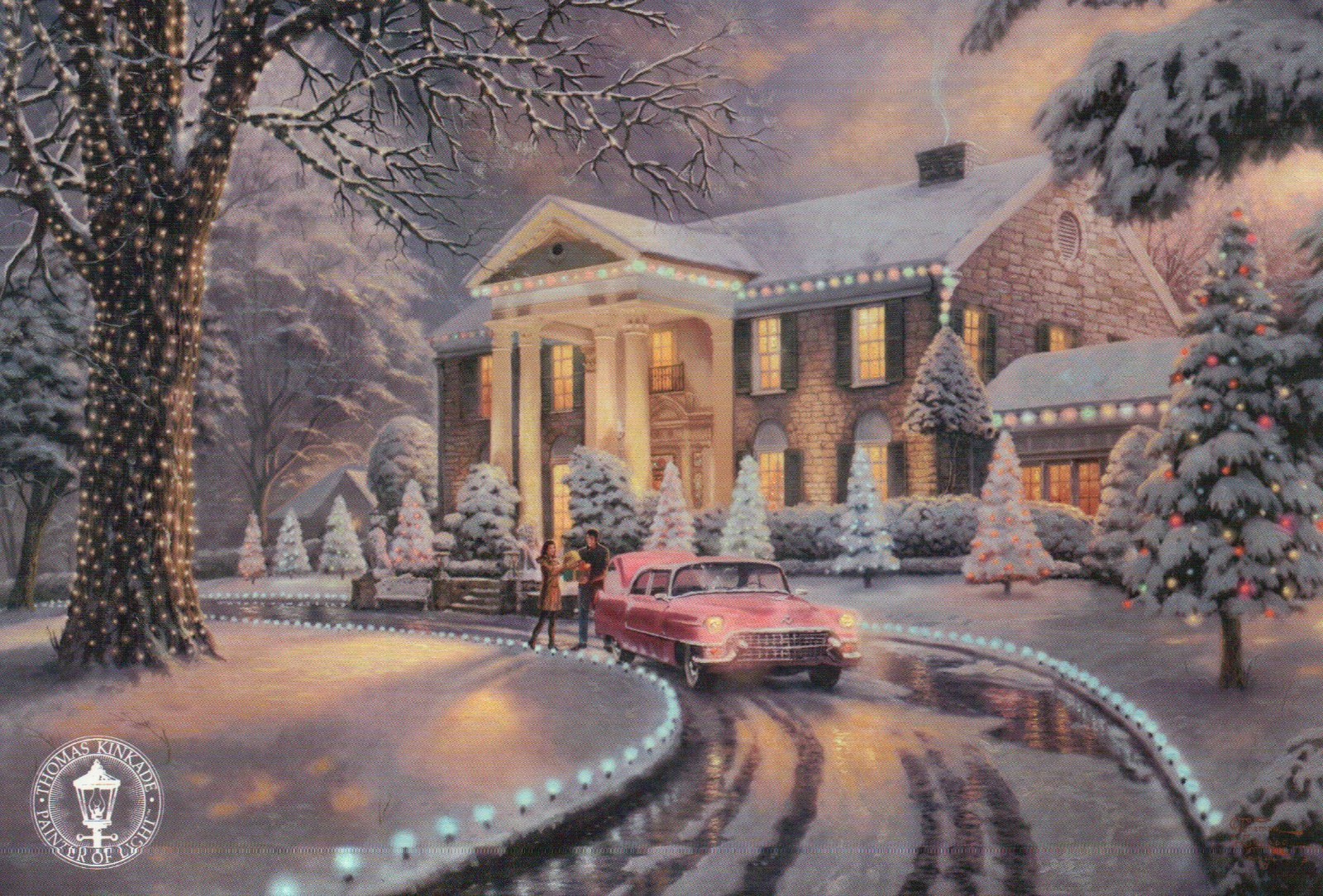 Graceland Christmas – Elvis — 8 1/4″ x 5 1/2″ — Thomas Kinkade Dealer Postcard