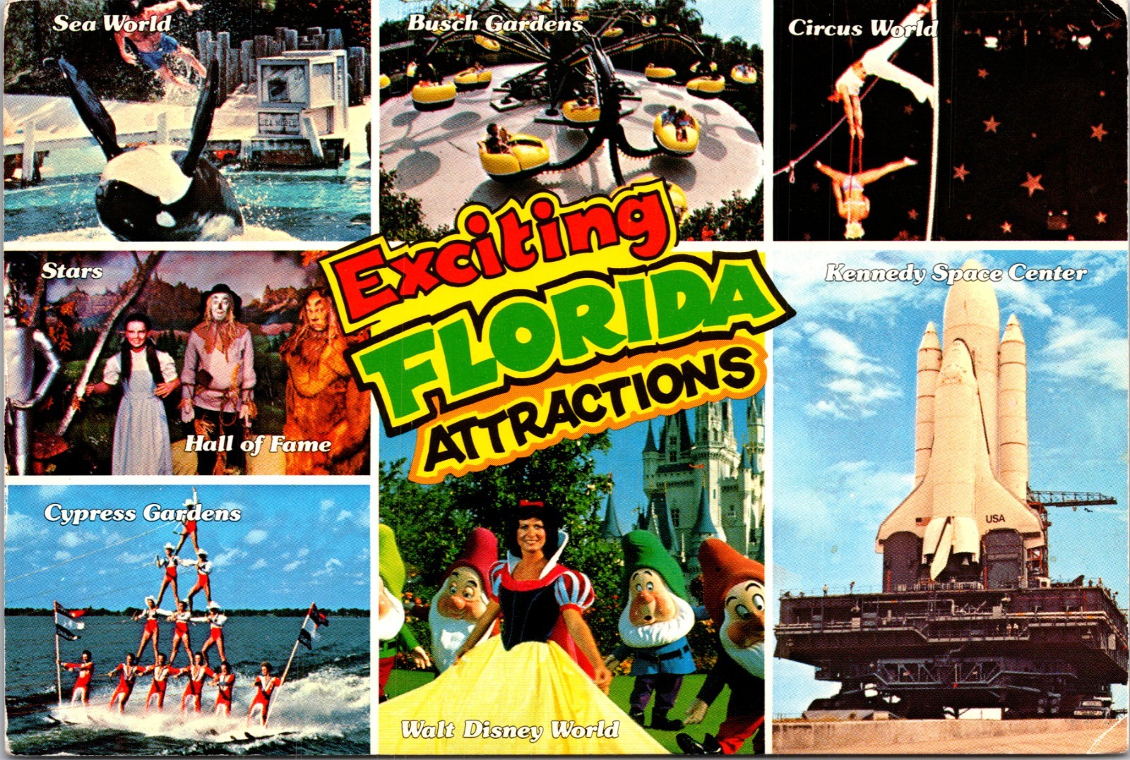 Multiview Attractions Amusement Parks Florida FL Continental Postcard XM8