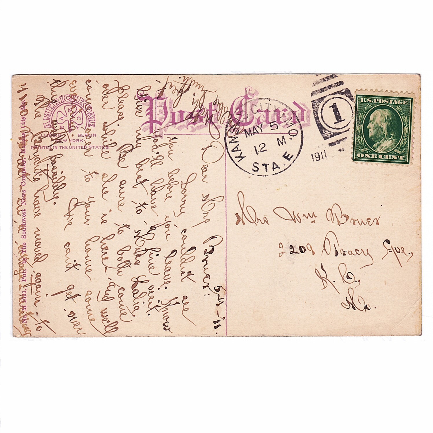 Lot of 7 Kansas City Missouri Electric Park Postcards Posted 1908