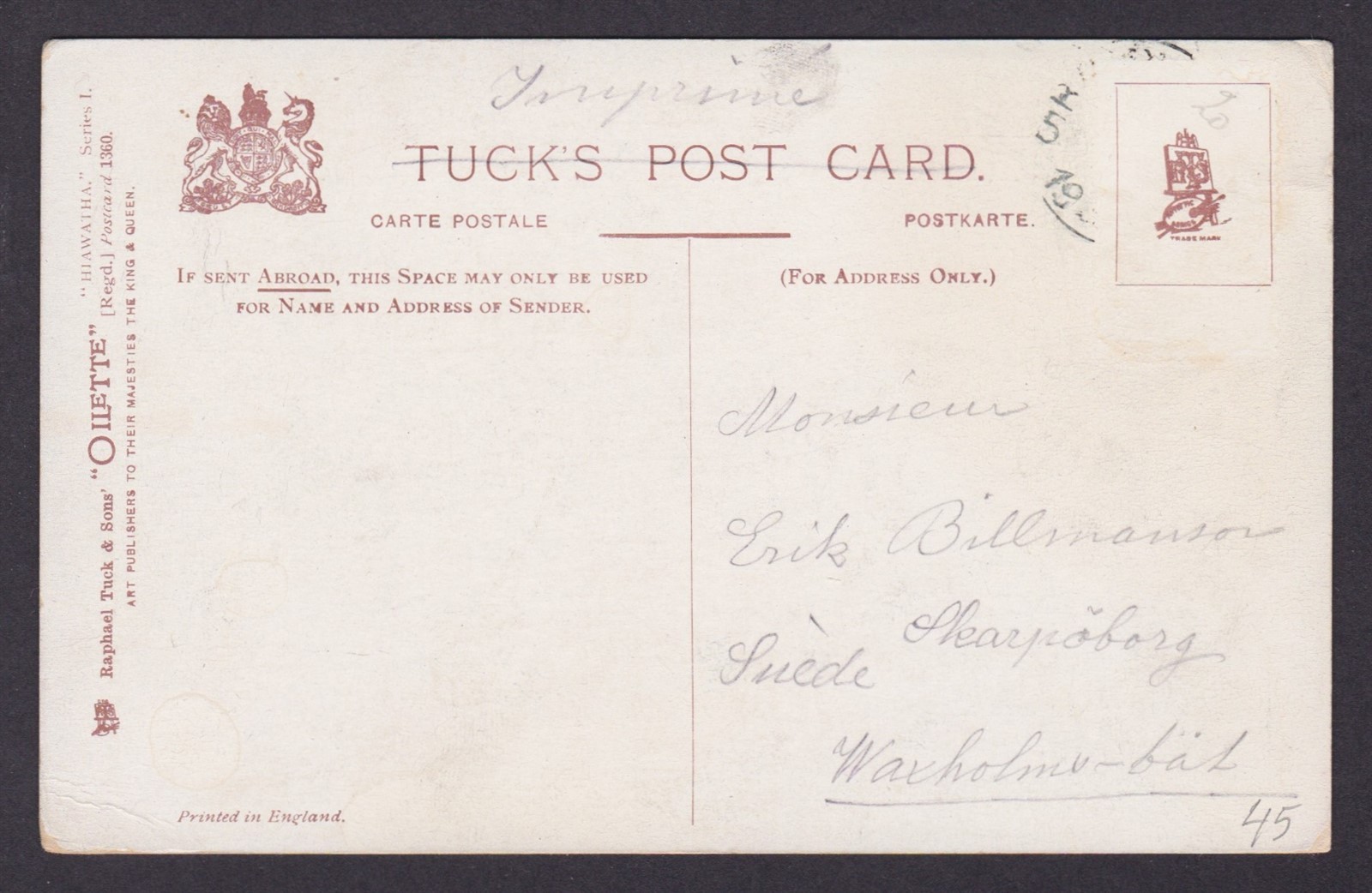 Postcard, United States, Native American, The Song of Hiawatha