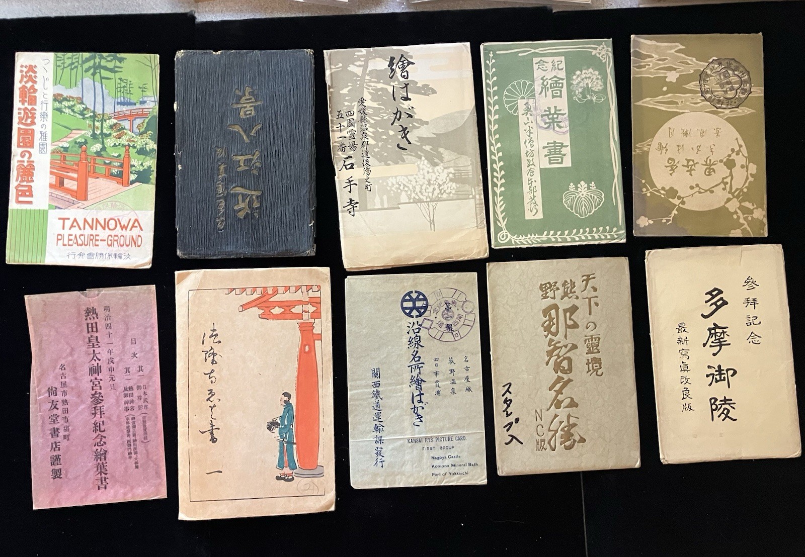 18 JAPANESE Postcard Pack sleeves c1910-50s Colorful Images Calligraphy