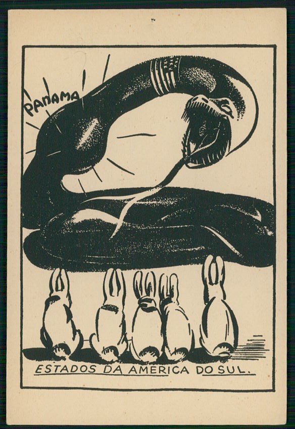 USA America snake eat Panama WWII ww2 war Germany original old 1940s postcard