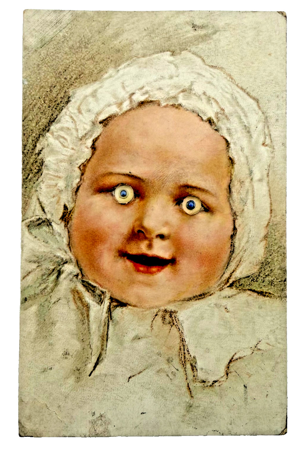 Antique 1920s Baby Doll Googly Glass Eyes Postcard Creepy Oddity S S No 5034