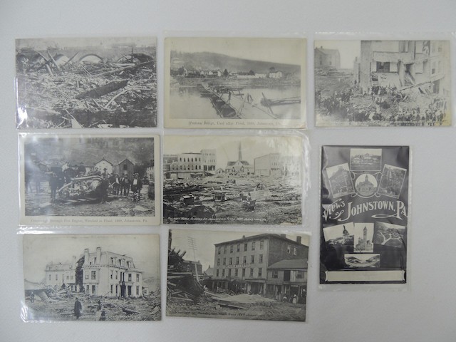 8 Vintage Antique 1889 Johnstown Flood Postcard Photographs w/ Sleeves (1 Repro)