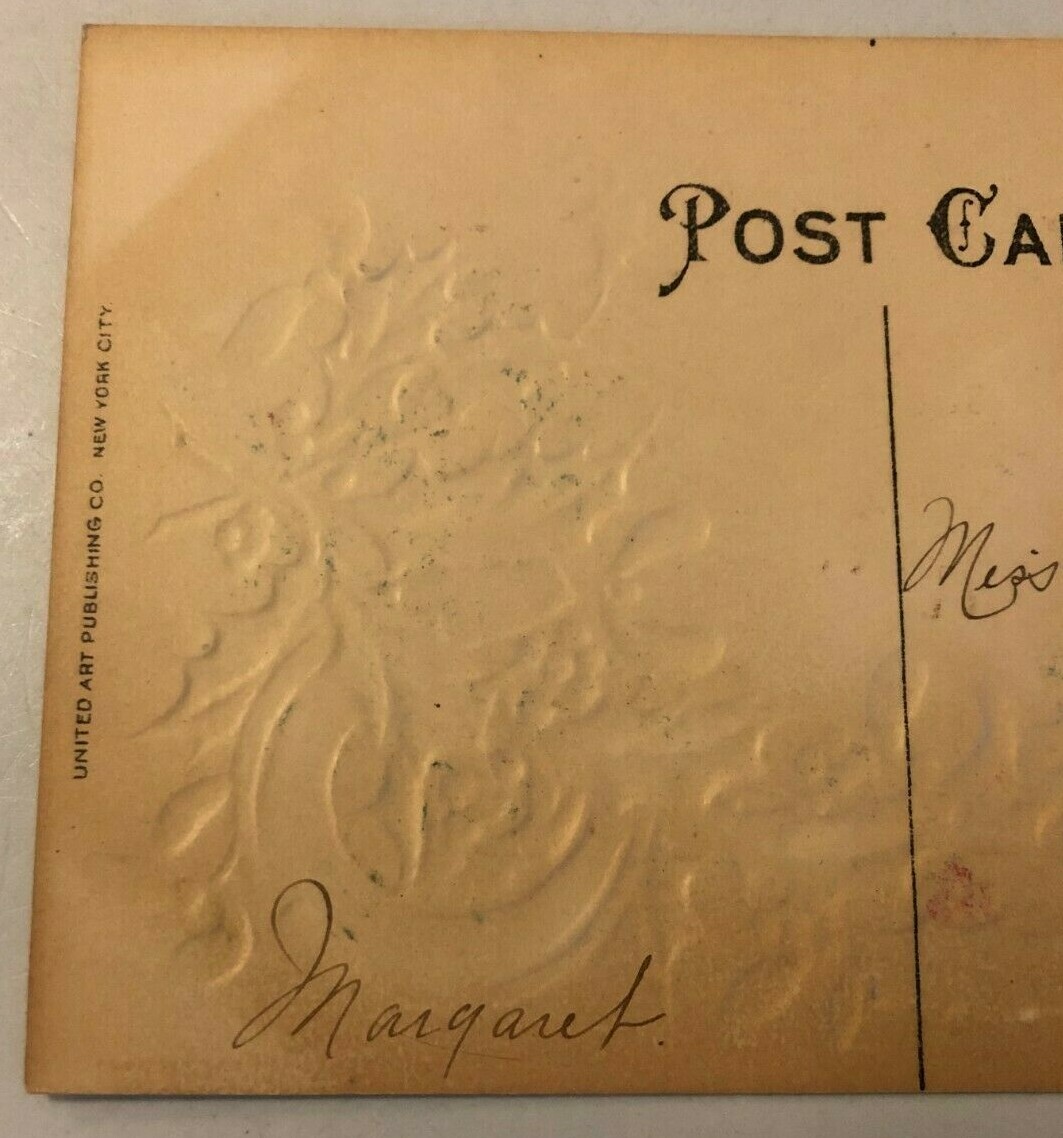 “CHRISTMAS GREETINGS FROM AUBURN N.Y.” VINTAGE EMBOSSED W/ GLITTER POSTCARD!