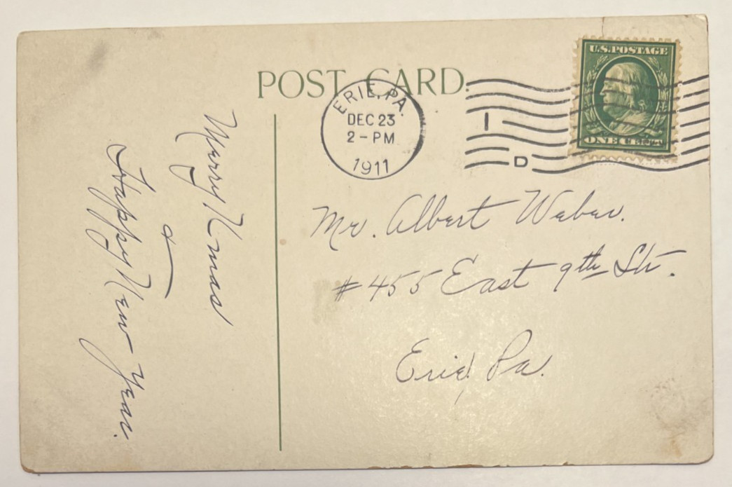 1911 With Best Christmas Wishes, Winter Scene, Stream, Snow, Vintage Postcard
