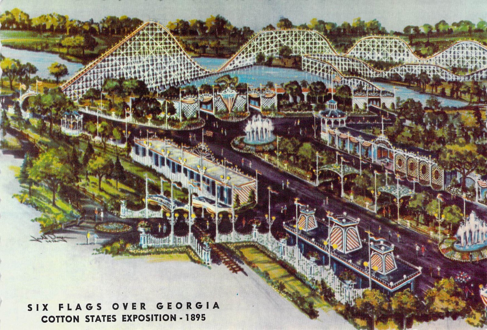 1973 Six Flags over Georgia Cotton States Expo Roller Coaster Postcard 4×6 C70