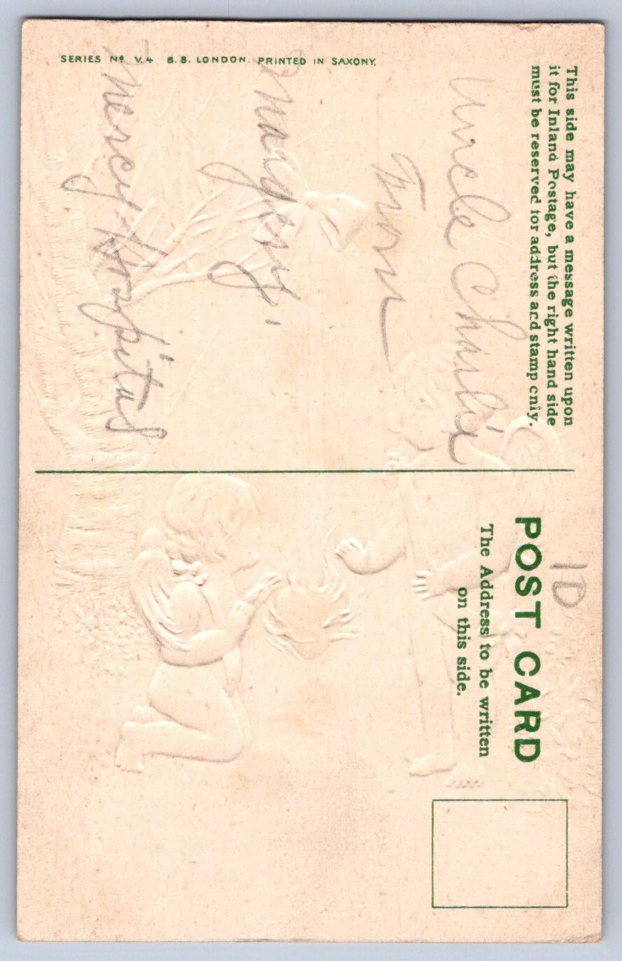 K57/ Valentine’s Day Love Holiday Postcard c1910 Cupids Heart Snow 492