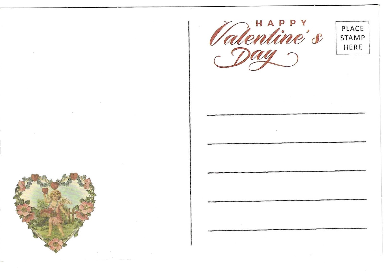 Vintage Valentine’s Day Postcard RETRO Antique NEW REPRINT Cherubs Hearts