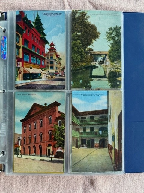 58 Postcards 1906-1940s in Plastic Sleeves. Some unused