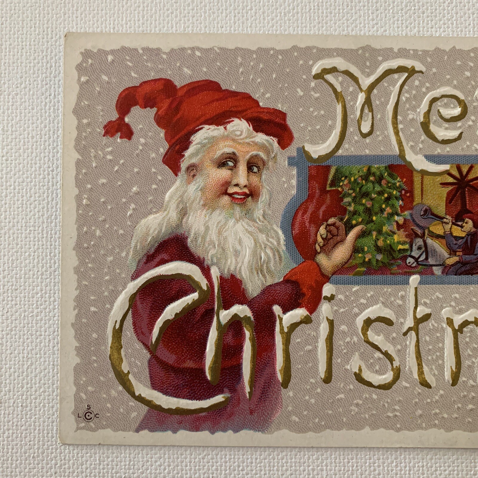 Antique Postcard Foil Embossed Christmas Beautiful Odd Lions Mane Santa 250 C
