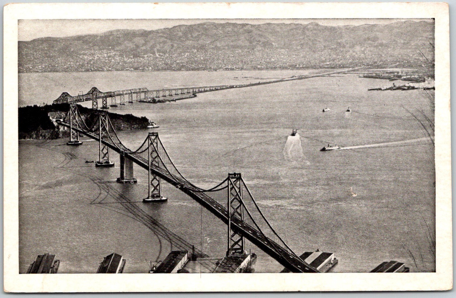 San Francisco California USA Bay Bridge Boat Ship Postcard