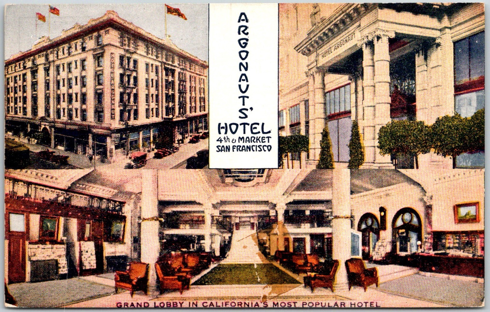 San Francisco USA Hotel Argonaut Vintage Exterior And Lobby View Postcard