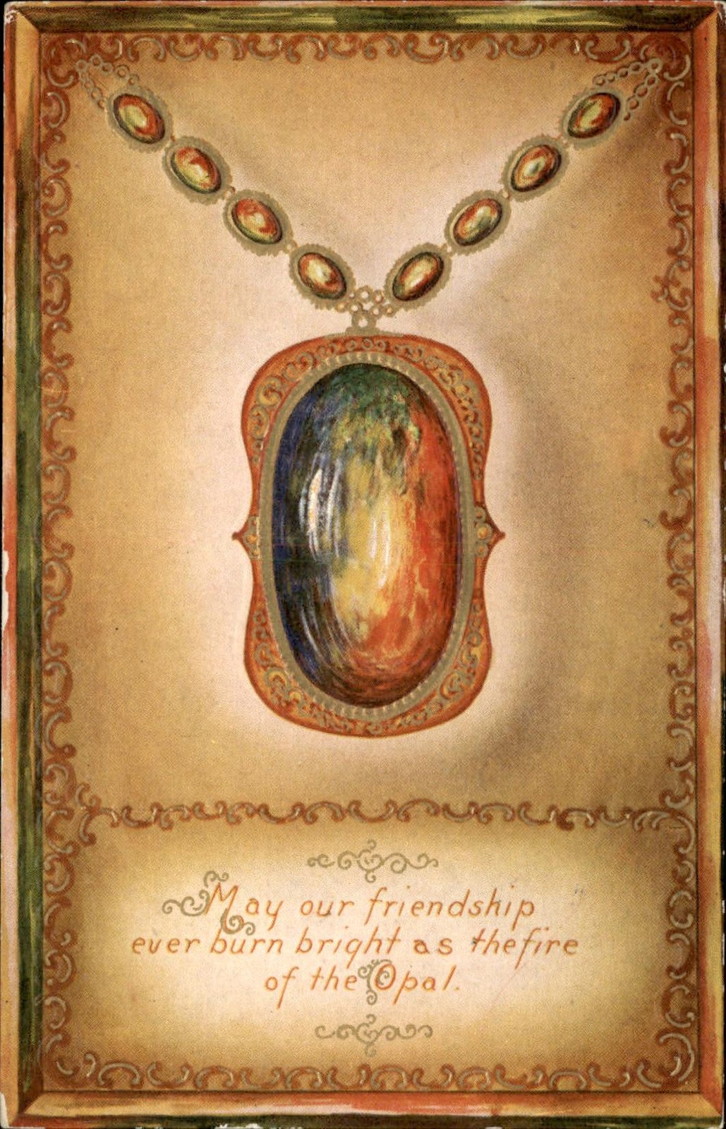 Valentine’s Day Opal Pendant Necklace Love Embossed c1900s-10s Vintage Postcard