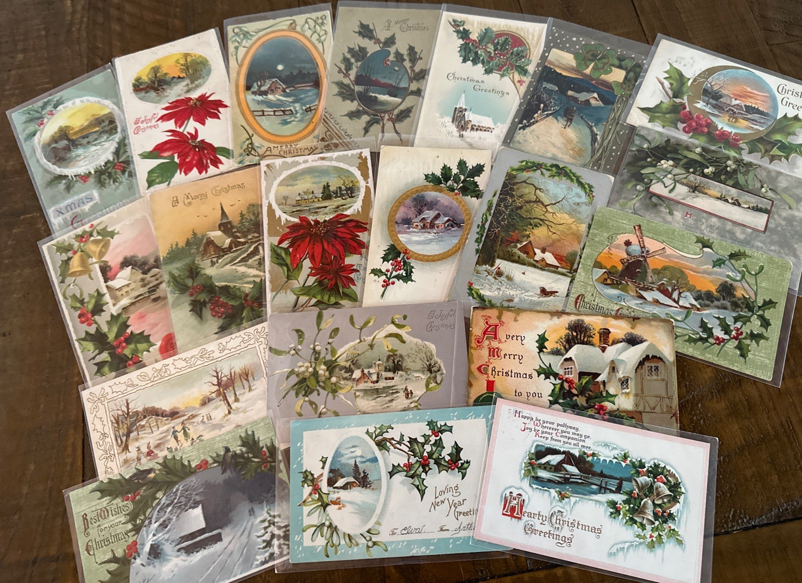 Lot of 20 Antique~Christmas Postcards with Winter Snowy & Village Scenes-r863