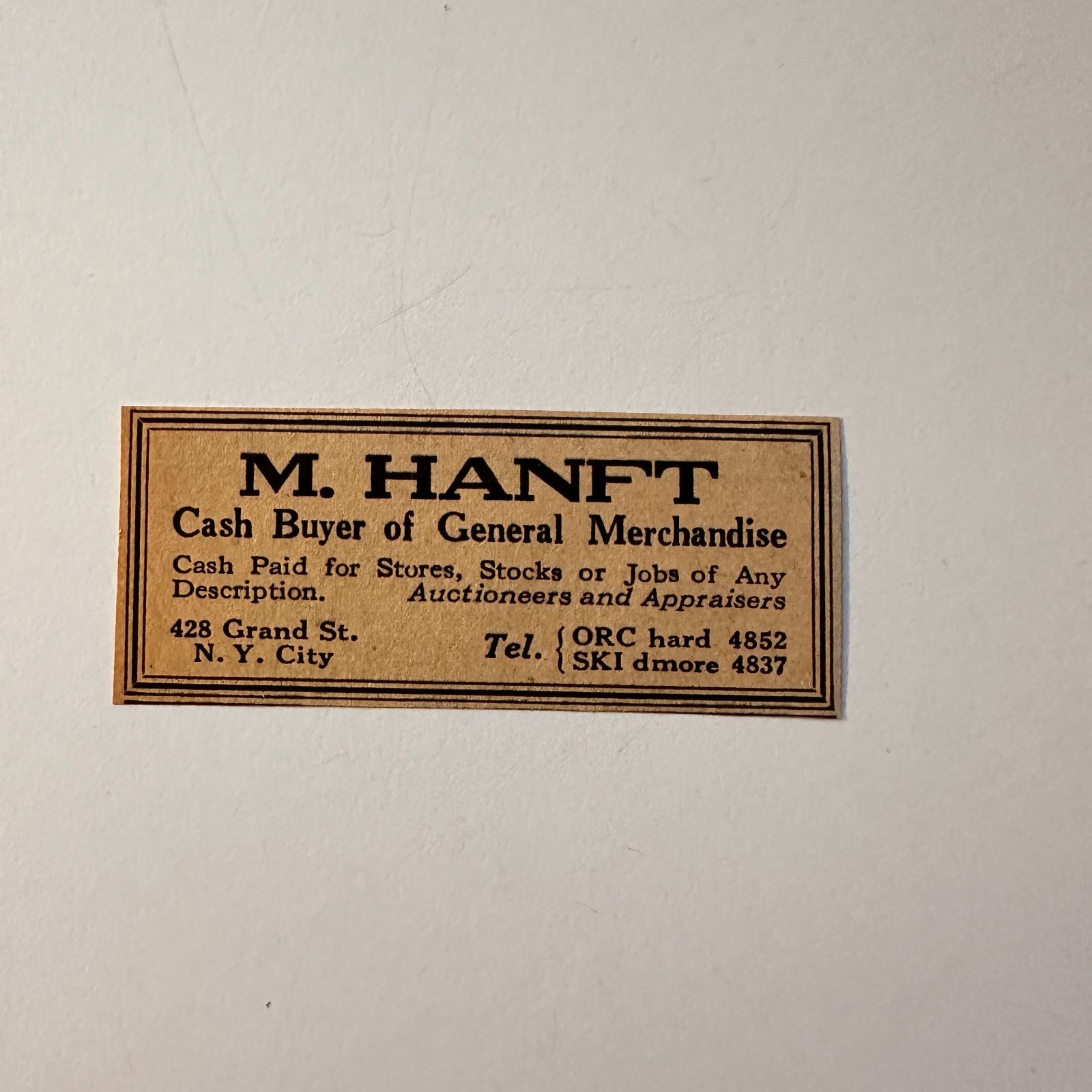 M Hanft Cash Buyer Of General Merchandise 423 Grand St NYC 1929 Ad 4AK7-S44