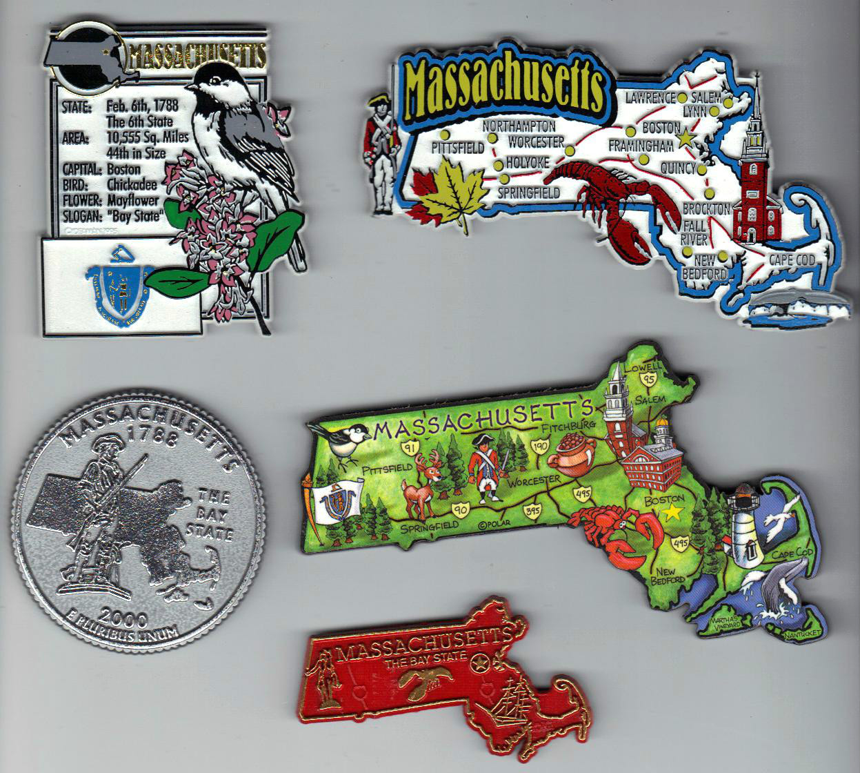 MASSACHUSETTS STATE MAP JUMBO MAGNET BOSTON, CAPE COD, SALEM, WORCESTER