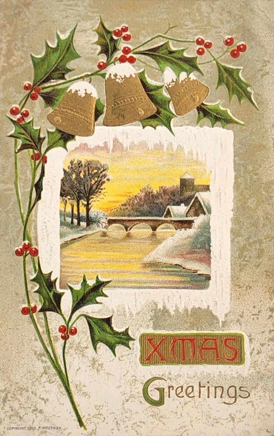 c1909 Christmas Greetings Picture Postcard – Christmas Greetings ~ #-9736