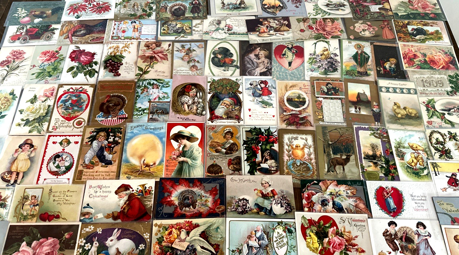 Huge~Lot of 100 Antique 1900’s Holidays Greetings Postcards~2 Santa’s~in sleeves