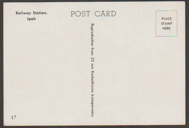 Malasiya Perak Railway Station Ipoh unused single unit postcard