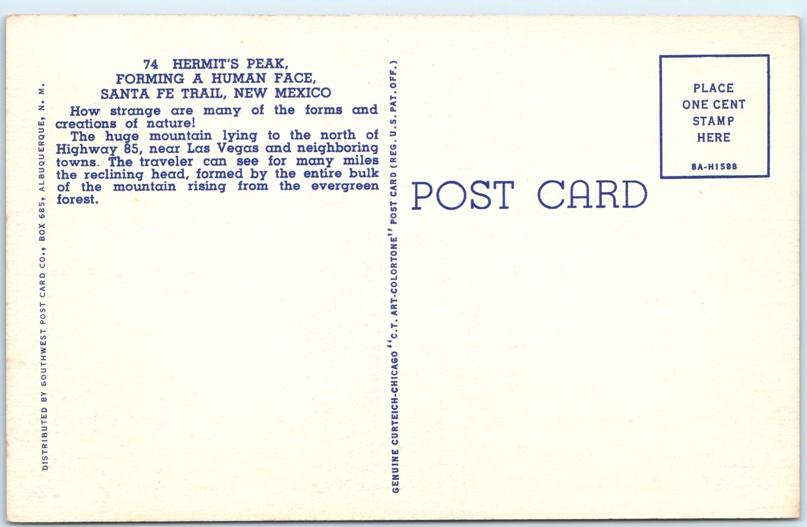 c1940s Pub. Albuquerque, NM Santa Fe Trail Hermit’s Peak US Hwy 85 Linen PC A329