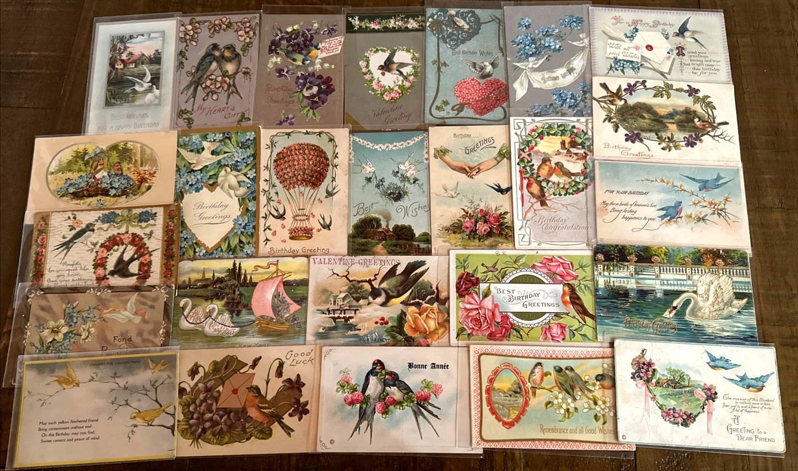 Lot of 25 Vintage Greetings Antique~Postcards with Bird~BIRDS~ in sleeves-r818