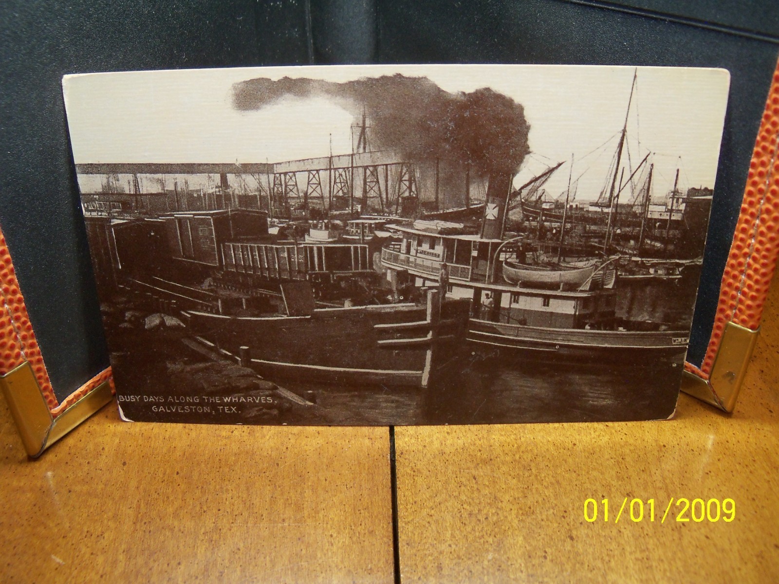 1920-30s Busy Days along the Wharves boats Iron Cross Galveston TX Texas photoca