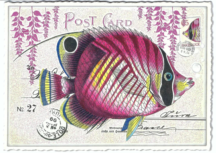 Postcard Glitter Tausendschoen Pink Tropical Fish Postcrossing