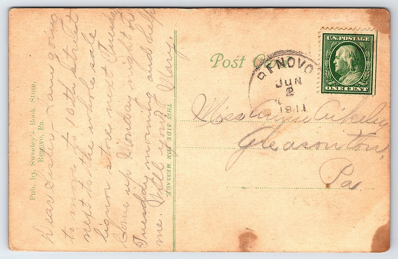 Renovo Pennsylvania USA Railroad Depot Building Antique Vintage Postcard 1911