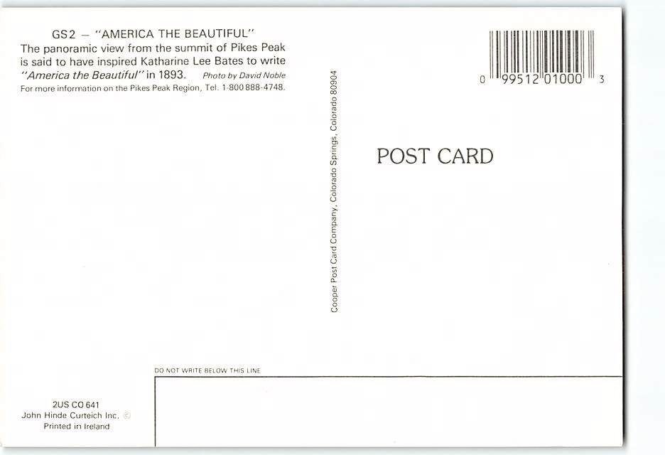 Postcard America The Beautiful Panoramic view from Pikes Peak Colorado USA