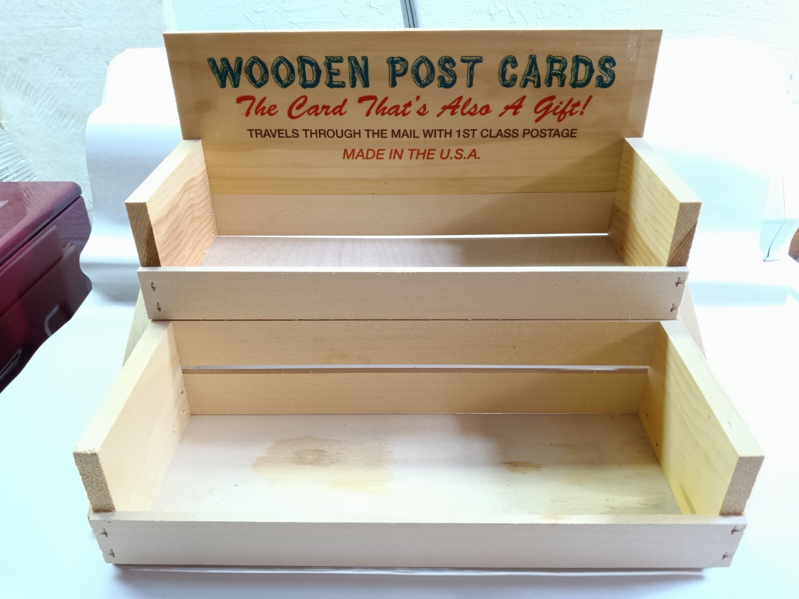 VINTAGE WOODEN 2 LEVEL POSTCARD RACK COUNTER TOP COUNTRY STORE DISPLAY Unit