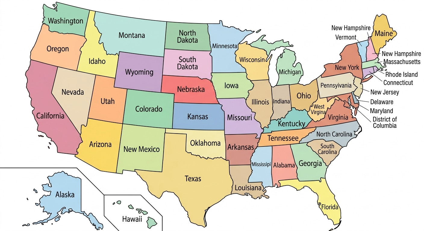 USA Map With Capitals List 4×6 Postcard Photo Print 50 United States of America