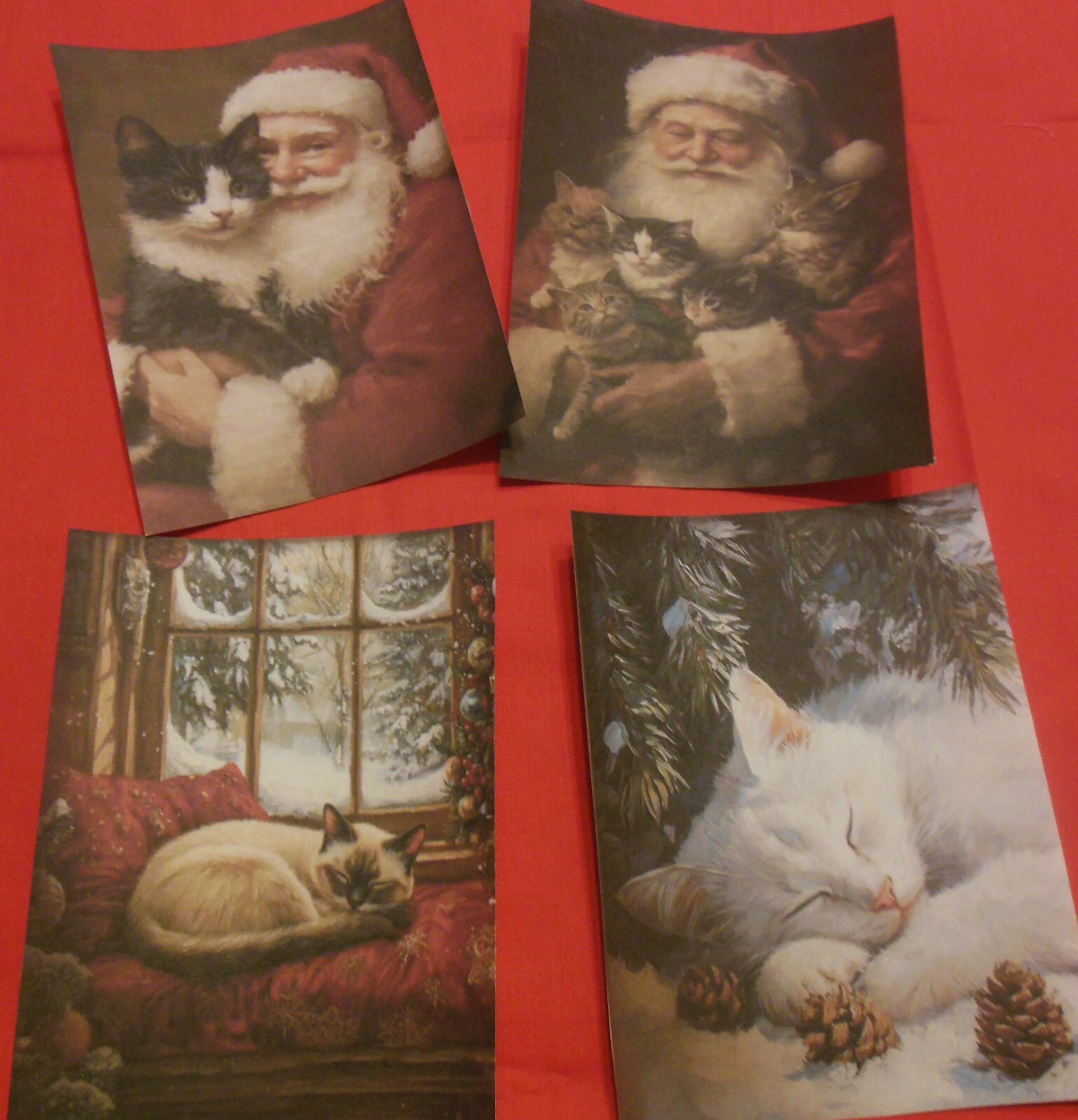 Set of 16 LARGE Santa with cats & Christmas cats images Set #1 on parchment