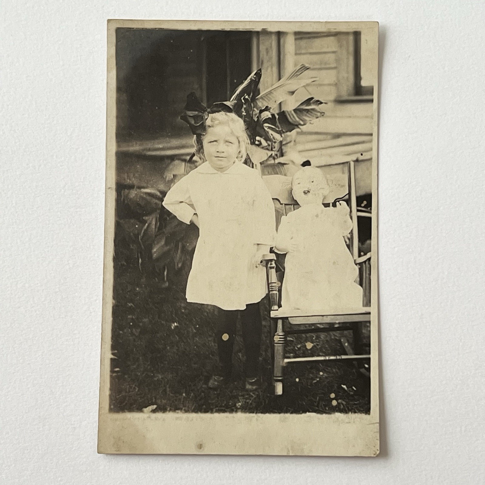 Antique RPPC Real Photograph Postcard Adorable Girl Creepy Weird Spooky Doll