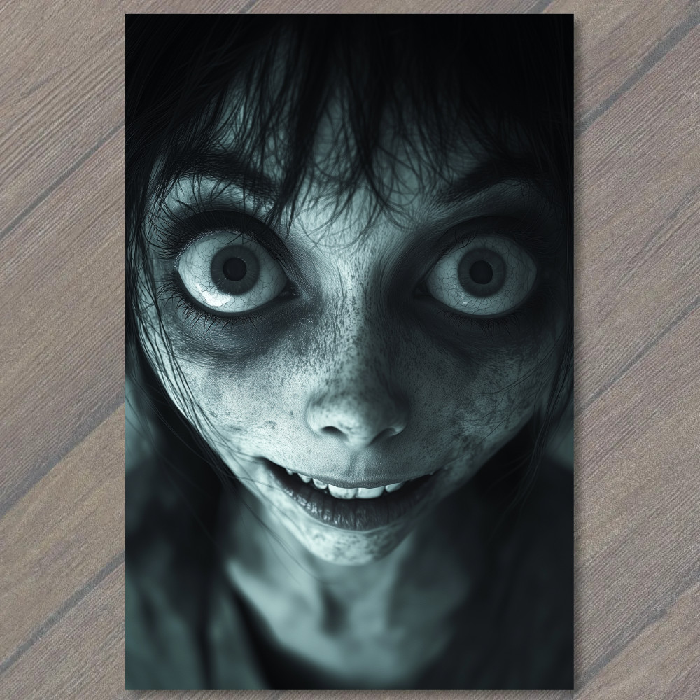 POSTCARD Creepy Wide-Eyed Woman Haunted Horror Macabre Dark Gothic Atmosphere