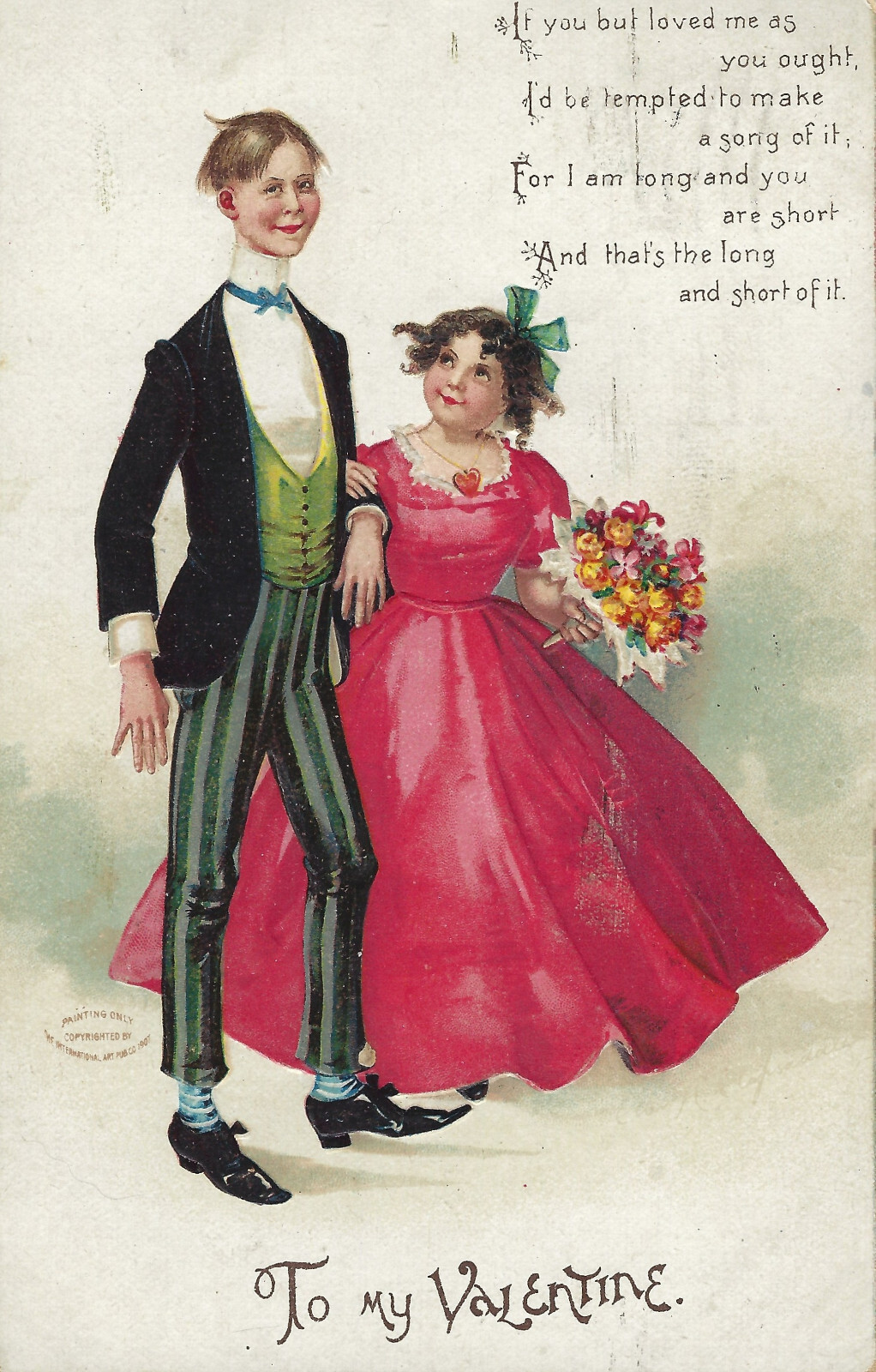 Vtg Clapsaddle Valentine’s Day Couple Opposites Attract A/S Emb PC c1907 Germany