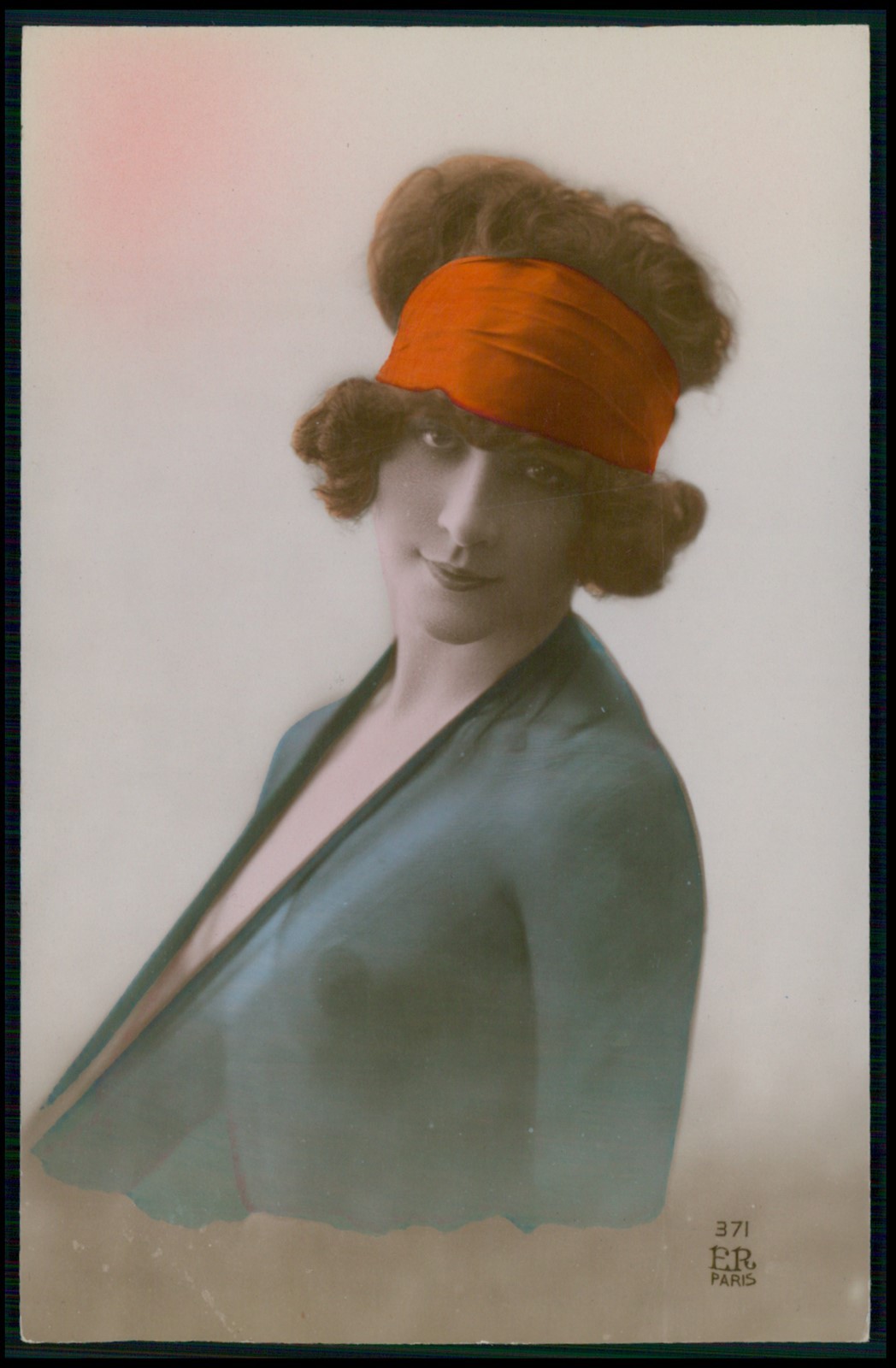 cc French nus Veiled woman original 1920s old RPPC tinted color photo postcard