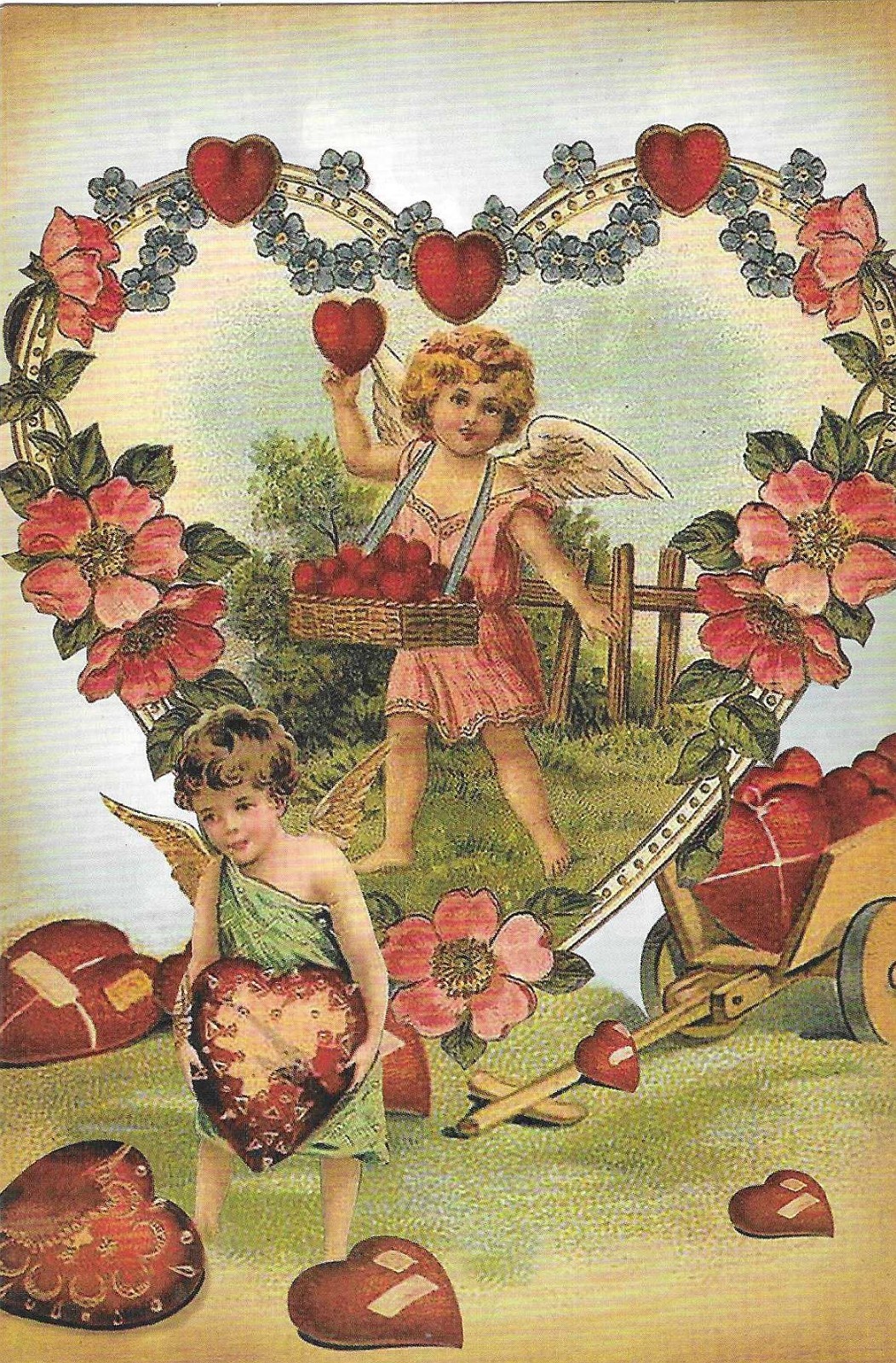 Vintage Valentine’s Day Postcard RETRO Antique NEW REPRINT Cherubs Hearts