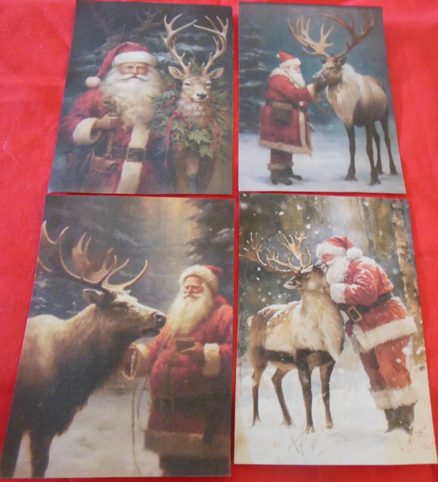 Set of 16 LARGE Santa & Reindeer–junk journal-cards-emphera-decopage- etc