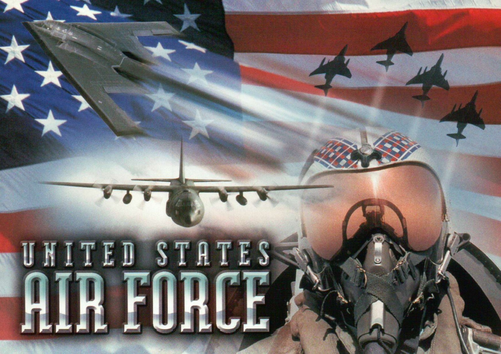 United States Air Force, Planes Aircraft Pilot Military Flag, US — Postcard